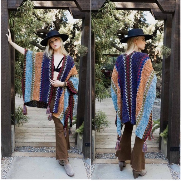01 Boho Multicolor crochet Tassel hem Cardigan - Picture 8 of 8